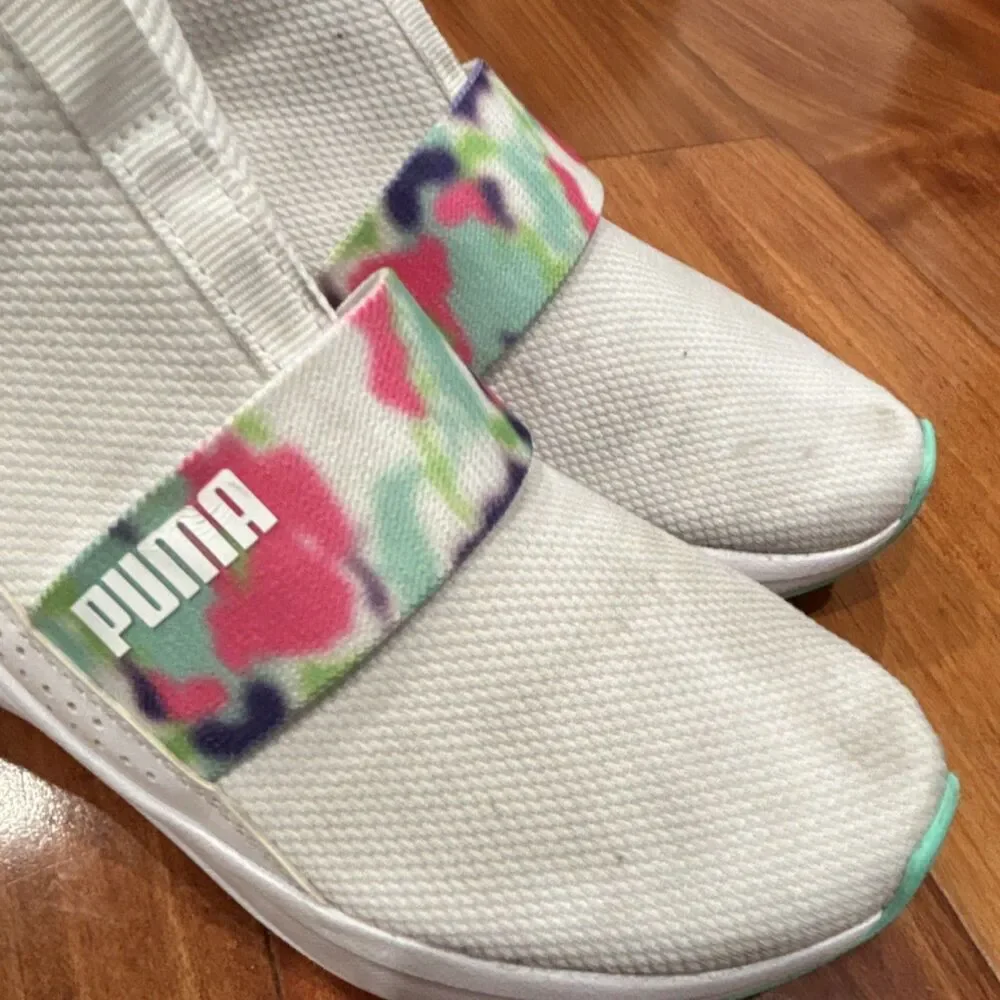 PUMA Adelina Girls Kids White Multicolor Slip On Mesh Low Top Sneakers Sz 3
